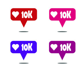 Sets 10000 likes. Social media banner with heart on white background