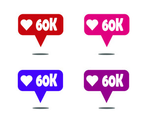Sets 60000 likes. Social media banner with heart on white background
