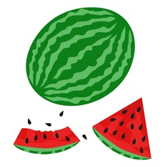 Watermelon illustration flat style, minimalism watermelon slices with seeds