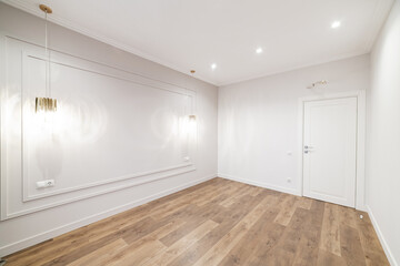 empty clean large room with wooden floors and light