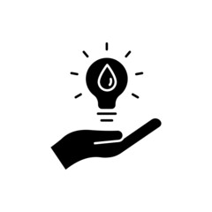 Water energy icon. hand with light bulb and water. glyph icon style. silhouette. suitable for renewable energy symbol. simple design editable. Design template vector