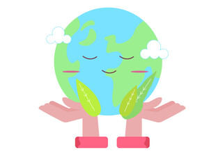 地球を支える 手 かわいい 平和と環境 ベクターイラスト