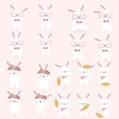 Set of Easter bunny cute rabbit cartoon character.
