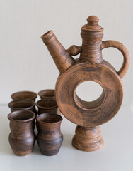      Ceramics, a ceramic product made with your own hands, made on a potter's wheel, a jug, a mug, clay. 