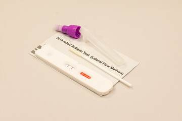 Positive Result for coronavirus COVID-19 with test kit for viral disease. novel Lab card rapid...