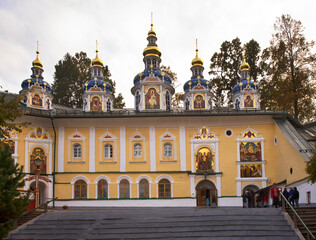Fototapeta na wymiar Assumption cathedral of Pskov-Caves (Pskovo-Pechersky) Dormition monastery in Pechory. Pskov oblast. Russia