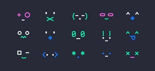 Punctuation smiley face emoticons. Set of emotions, funny line emojis, isolated characters. Vector illustration