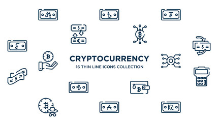 concept of 16 cryptocurrency outline icons such as spy, criminal, node, good communication, video card, hdd, inauguration, mechanic stairs, idea bulb vector illustration.