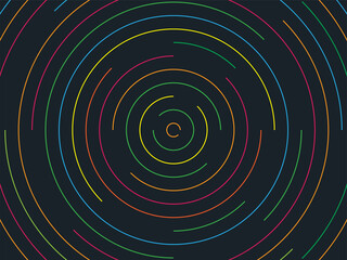 Fototapeta premium Repeating colored dashed circles growing outwards. Vector background.