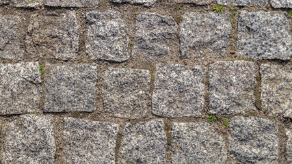 Close up of paving stones in sunny day. Stone-paved road