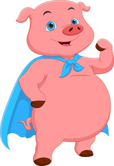 cute pig wearing superhero costume