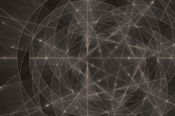 White pattern of crooked rays on a black background. Abstract image. 3D fractal rendering