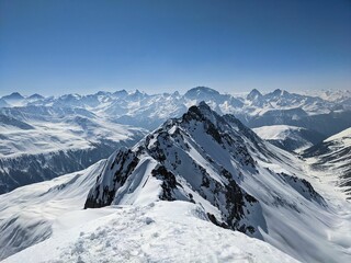 Ski tour on the Ducan glacier from Monstein with descent towards Sertig. Super nice demanding ski tour. Swiss Alps
