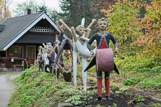 Parikkala, Finland. Sculptures by artist Veijo Ronkkonen in his sculpture park (Parikkalan patsaspuisto). The park contains about 560 concrete statues and a magnificent garden.