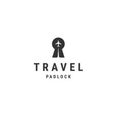 Travel aircraft in the form of a padlock logo flat vector template design