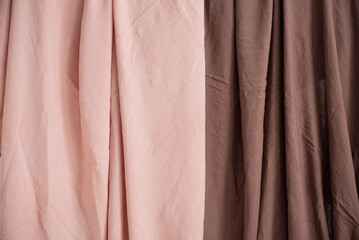 Pink and brown linen fabris, sewing concept