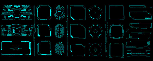 HUD UI Futuristic Elements of Screen, Dashboard, Frame, Circle Set Vector. Green Object Abstract Graphic For User Interface Control Panel Game Apps Illustration.