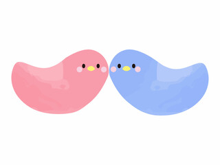 仲良く頬を寄せて愛情表現する可愛い小鳥のカップル_水彩画