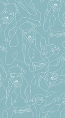 Colorful fashion art line girls, illustration vector, mood 