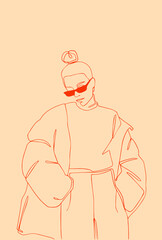 Colorful fashion art line girls, illustration vector, mood 