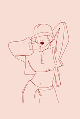 Colorful fashion art line girls, illustration vector, mood 