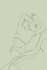 Colorful fashion art line girls, illustration vector, mood 