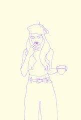 Colorful fashion art line girls, illustration vector, mood 