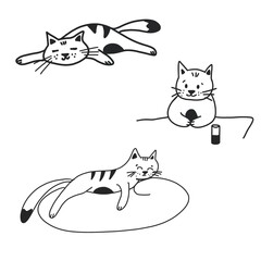 Set of cute black and white cats, sketch cat, line cat