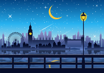 silhouette design of london at night - obrazy, fototapety, plakaty