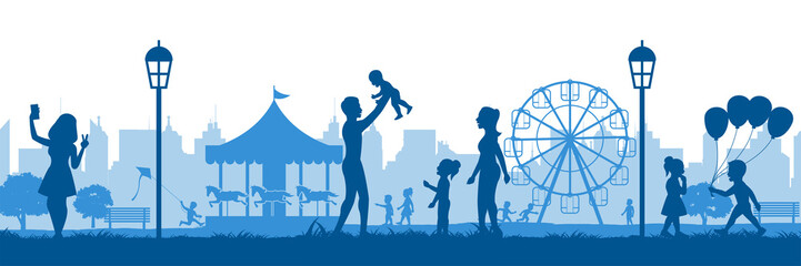 silhsilhouette design of theme park ,people happy and fun with them,vector illustration