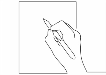line drawing of hand gesture on paper. Business to do list concept line draw design illustration