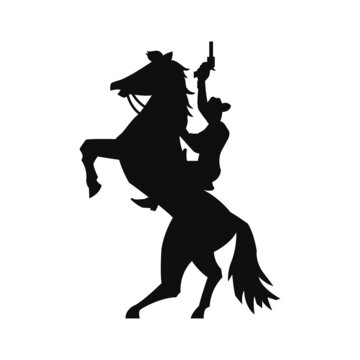 silhouette design of cow boy is riding horse and shooting gun