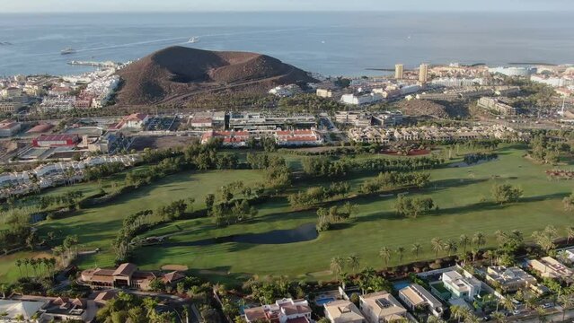 Aerial view of Playa de Las Americas at Costa Adeje, Tenerife, Canary Islands