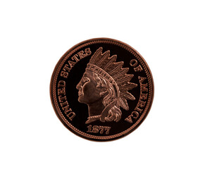 US Indian head one cent coin isolated on white background - 499146188