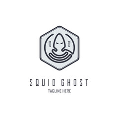 squid ghost octopus line style logo design template for brand or company and other