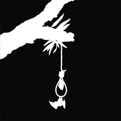 Bat on the Gallows (Hanging Rope) on the Tree. Dramatic, Creepy, Horror, Scary, Mystery, or Spooky Illustration. Illustration for Horror Movie or Halloween Poster Element. Vector Illustration