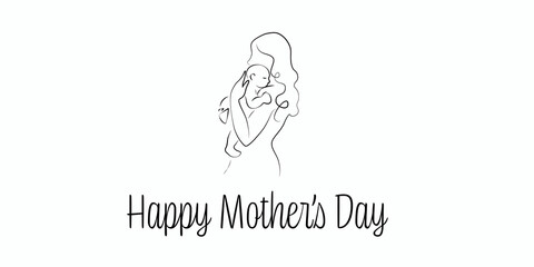Happy Mother’s Day Hand-Drawn Lettering with Mother and Child Illustration - Loving Family Celebration Design