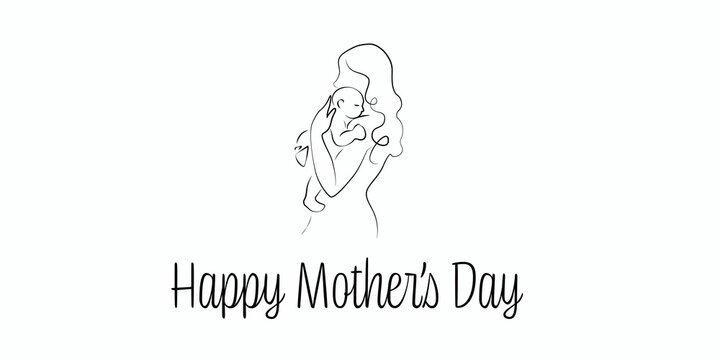 Happy mothers day hand drawn lettering isolated illustration, mother with child