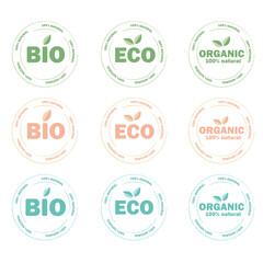Eco, bio, organic products sticker, label, badge and logo. Ecology icon. Logo template for organic and eco friendly products. Vector illustration