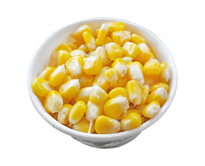 close up corn mix with butter and sugar on white background