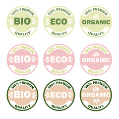 Set of Eco, Bio, Organic products sticker, label, badge and logo. 100% PREMIUM QUALITY. Eco-friendly badge. Logo template for organic and eco friendly products.