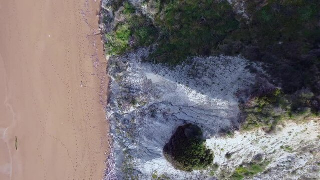 Perfect aerial view flight Drone top-down view of a paradise wild nature canyon edge cliff at dream Beach Marathias Malibu Corfu Greece. 4k Cinematic view from above by Philipp Marnitz 2022