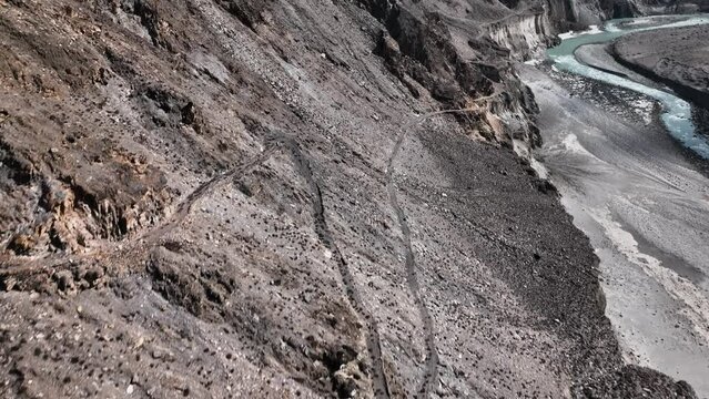 Karakoram Highway through Khunjerab National Park in Hunza Valley, Gilgit-Baltistan, Pakistan. 