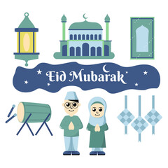 Naklejka premium Set illustration Eid Mubarak cartoon