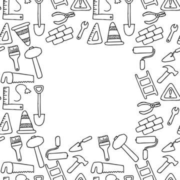 construction build icons pattern with place for text. seamless doodle pattern with tools for construction. vector illustration on the theme of construction