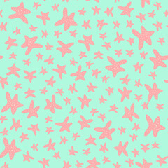 Pattern with starfish on a green background.