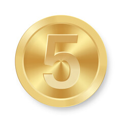 Gold coin with number five Concept of internet icon