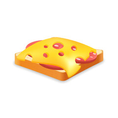 Sandwich from fresh bread with sausage and cheese Illustration of fast food meal