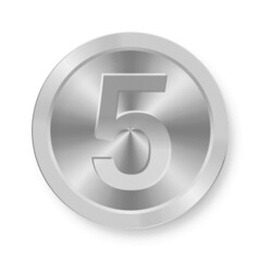 Silver coin with number five Concept of internet icon
