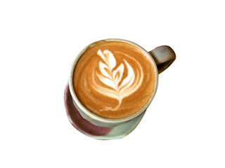 hot latte coffee isolated on white background